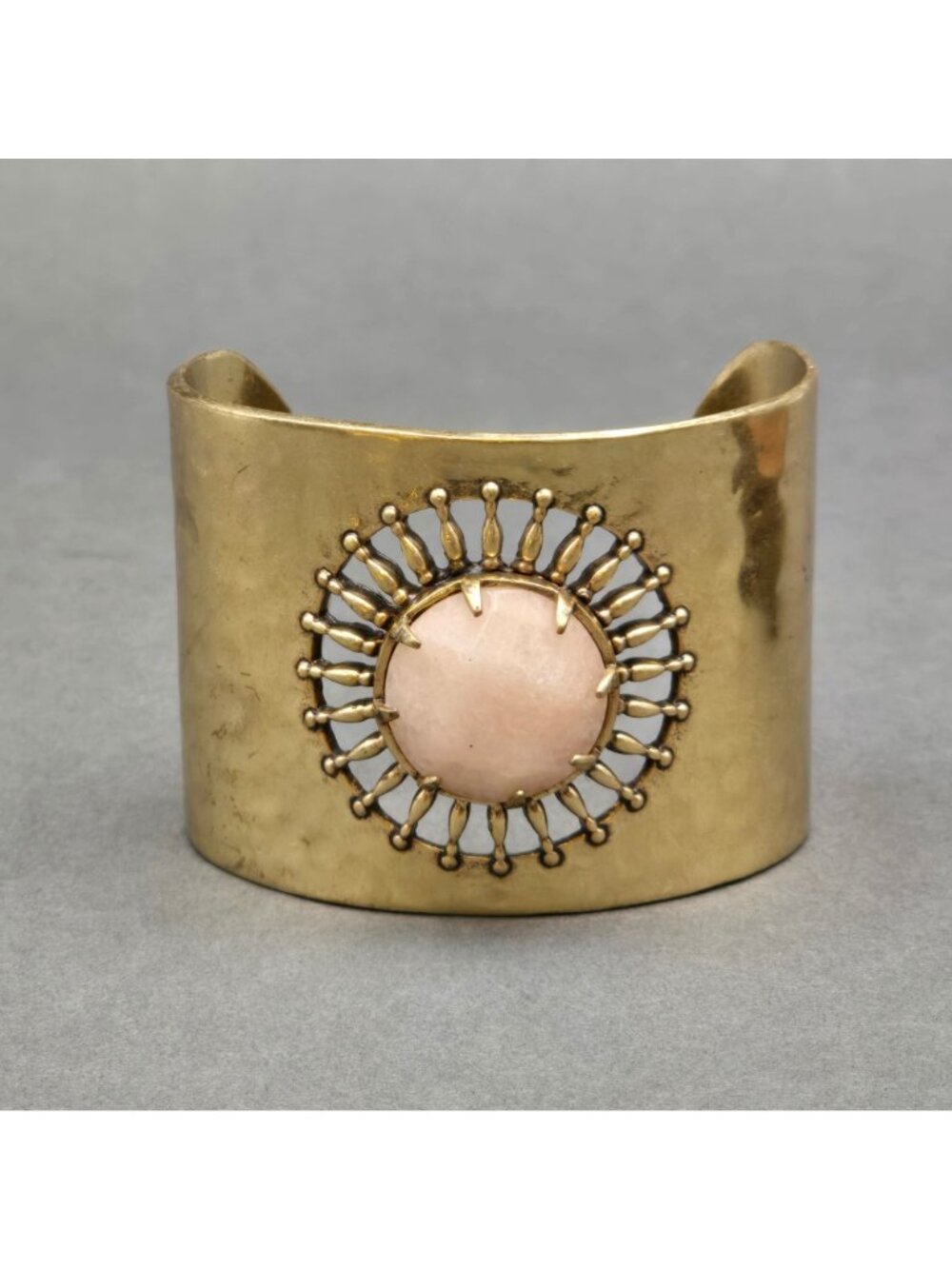 Lucky Brand Brass Sunburst Cuff Bracelet 7" Pink Quartz - Picture 2 of 16